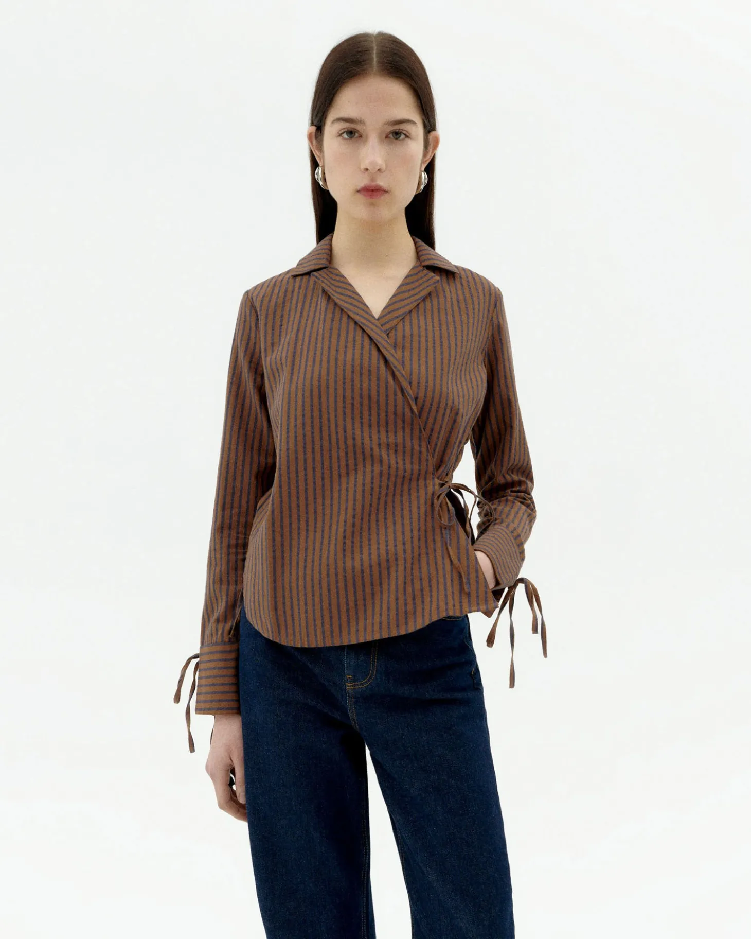 Blouse marron à rayures croisée Lenie