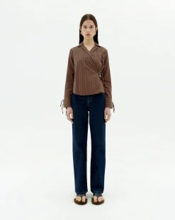 Blouse marron à rayures croisée Lenie