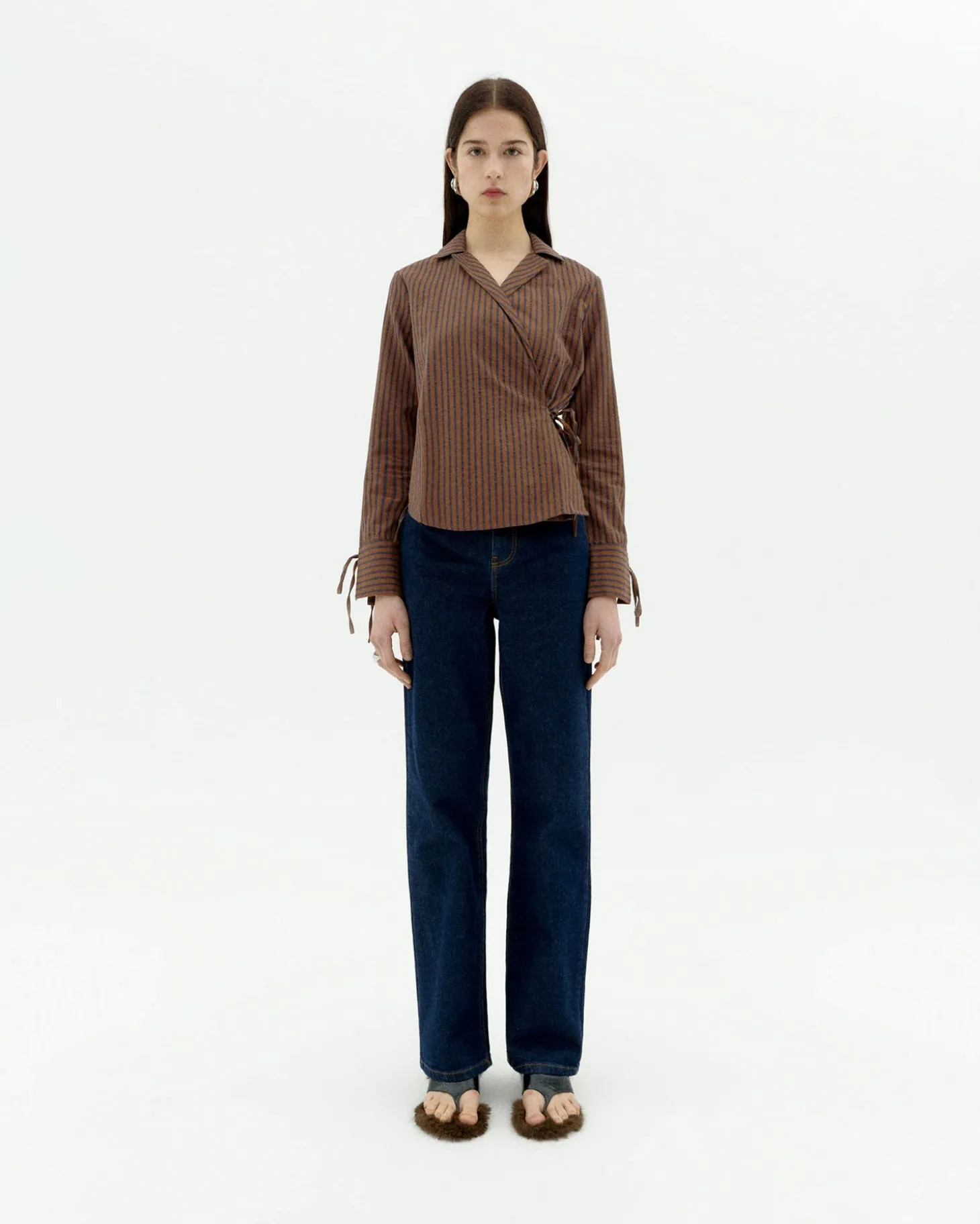Blouse marron à rayures croisée Lenie