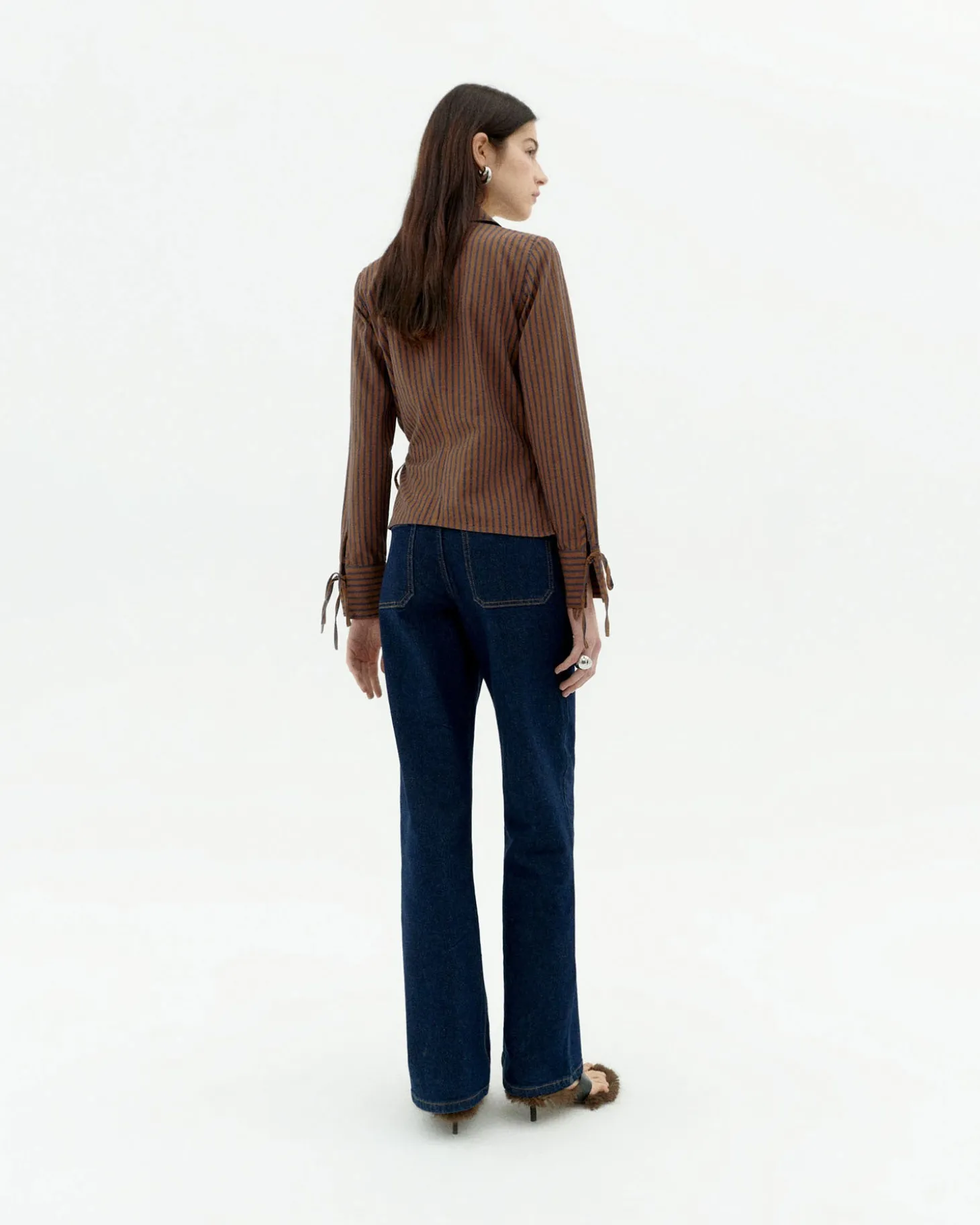 Blouse marron à rayures croisée Lenie