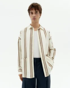 Chemise marron à rayures poplin Jim