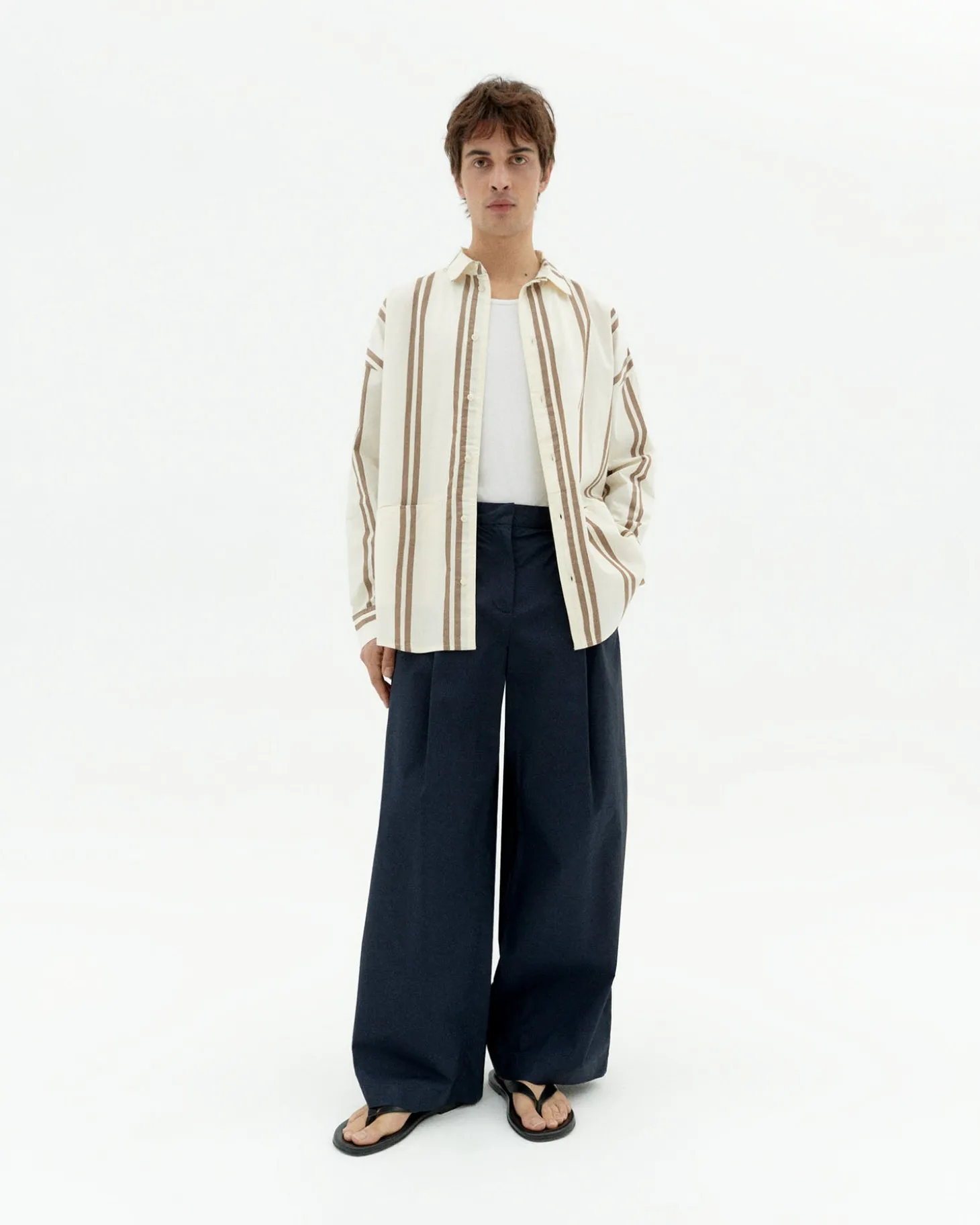 Chemise marron à rayures poplin Jim