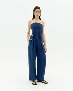 Pantalon bleu à plis décontractée Cupro Cirila