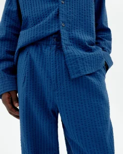 Pantalon bleu loose seersucker Luc