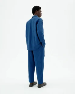 Pantalon bleu loose seersucker Luc