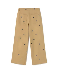 Pantalon camel wide leg brodé à la main Hedda