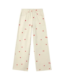 Pantalon écru wide leg brodé à la main Hedda