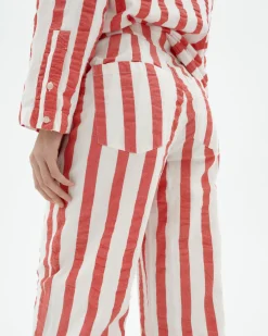 Pantalon wide leg seersucker à rayures Manolita