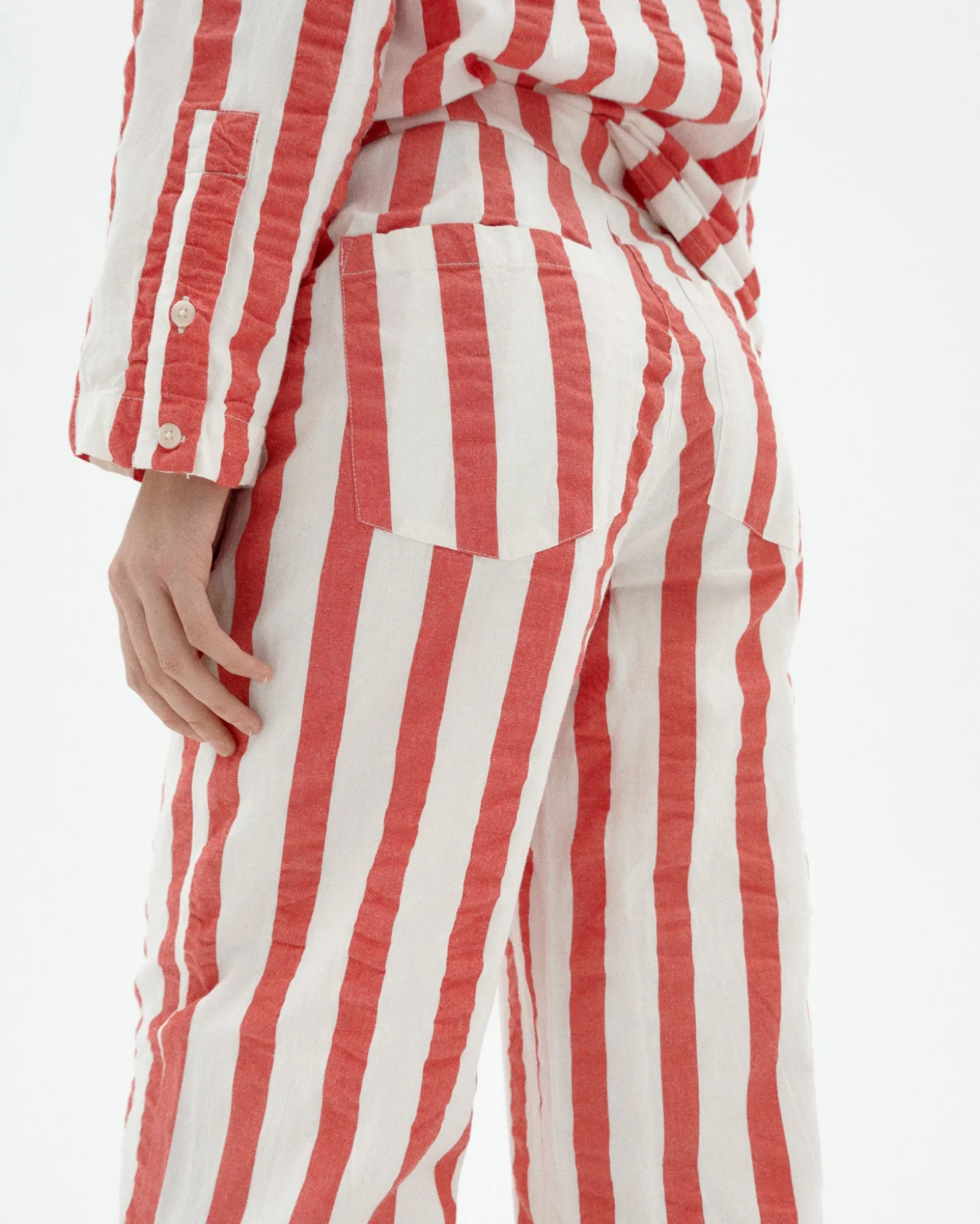 Pantalon wide leg seersucker à rayures Manolita
