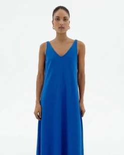 Robe longue bleue bretelles Sade