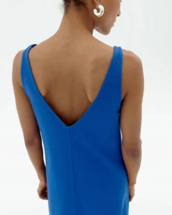 Robe longue bleue bretelles Sade