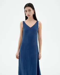 Robe longue bleue Cupro Sade