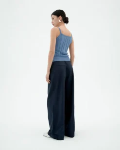 Top bleu bretelles en maille Nadine