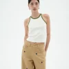 Top Halter blanc contraste vert Harriet