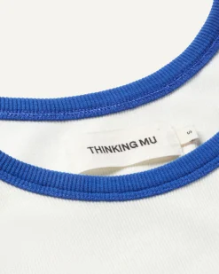 Top Halter blanc contraste bleu Harriet