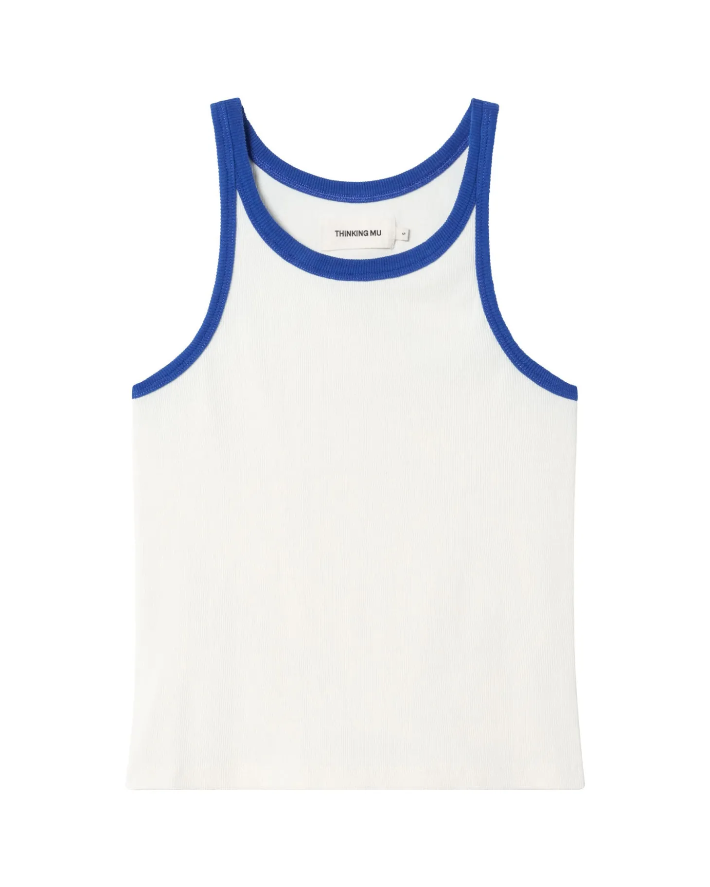 Top Halter blanc contraste bleu Harriet