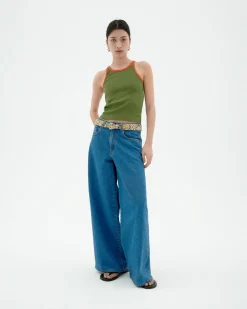 Top Halter vert contraste orange Harriet
