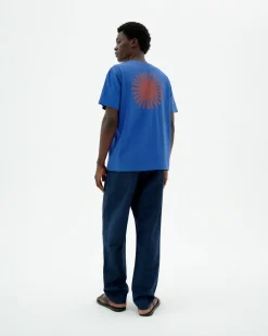 T-shirt bleu soleil marron au dos